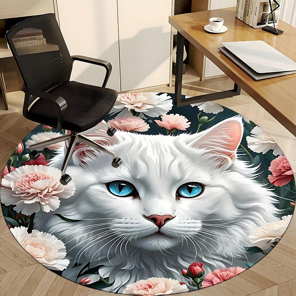 1 Stück Florales Katzenmuster Stuhlteppich für das Büro Maschinenwaschbarer Teppich für das Büro, Gutes Geschenk für Familie oder Freunde yy251225211