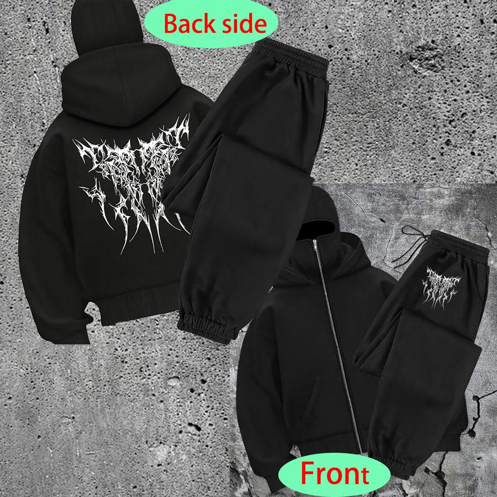 

Женская модная куртка Barak с двойным капюшоном на молнии с принтом в готическом темном стиле, комплект из двух предметов, включая худи и брюки на кулиске. L