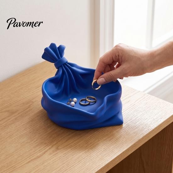 Creative Gift for Christmas 3D Printed Bag Shaped Storage Tray, Pleated Catchall Bowl Candy, Festival Desktop Ornament Festive Table Centerpiece