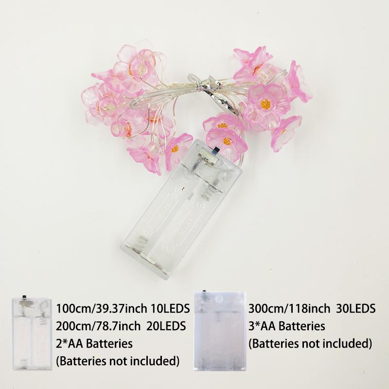 Cherry Flower String Lights Battery Powered Garland Light For Christmas Holiday Valentine's Day Decor Wedding Lighting Strings