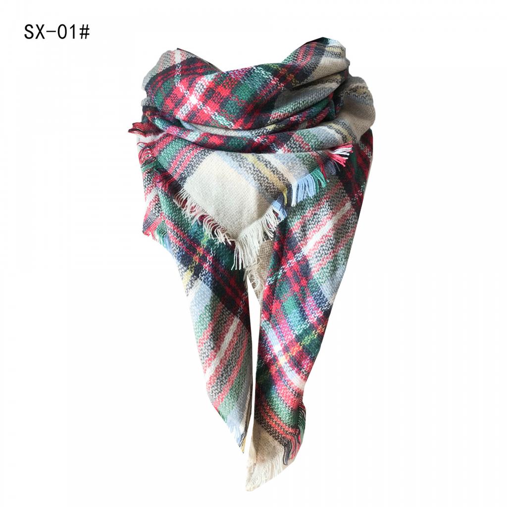 Spring Autumn Winter Imitation Cashmere Double-sided Colorful Plaid Triangle Scarf Women's Neck Shawl