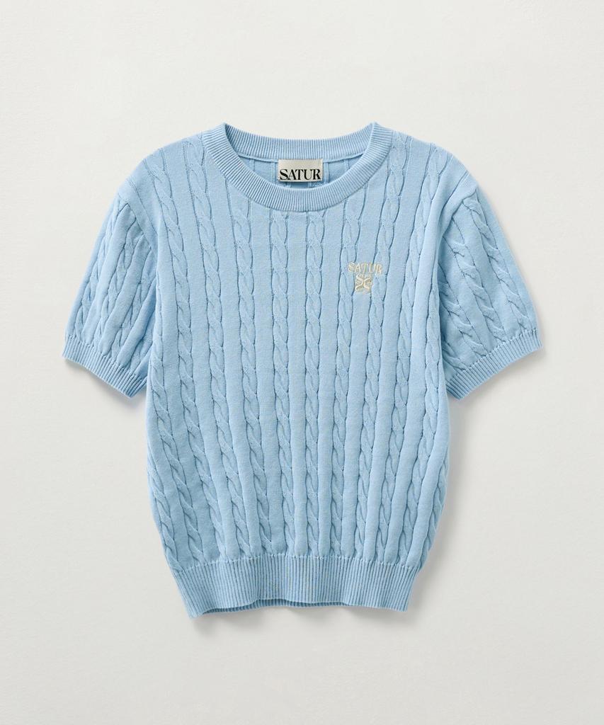 Seteo (W) Cable Crew Neck Half Knit Sky Blue