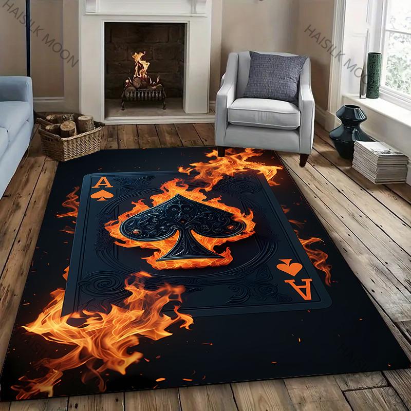 Cool Flame Spade Ace Printed Carpet Large Sizes Rug for Bedroom Living Room Gaming Room Office Non-Slip Mat Next Day Shipping