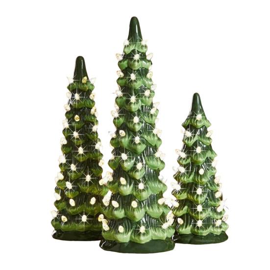 Pre-lit Hand-Painted Resin Tabletop Christmas Tree Small Light Up Holiday Tree Decoration for Home Party Decor