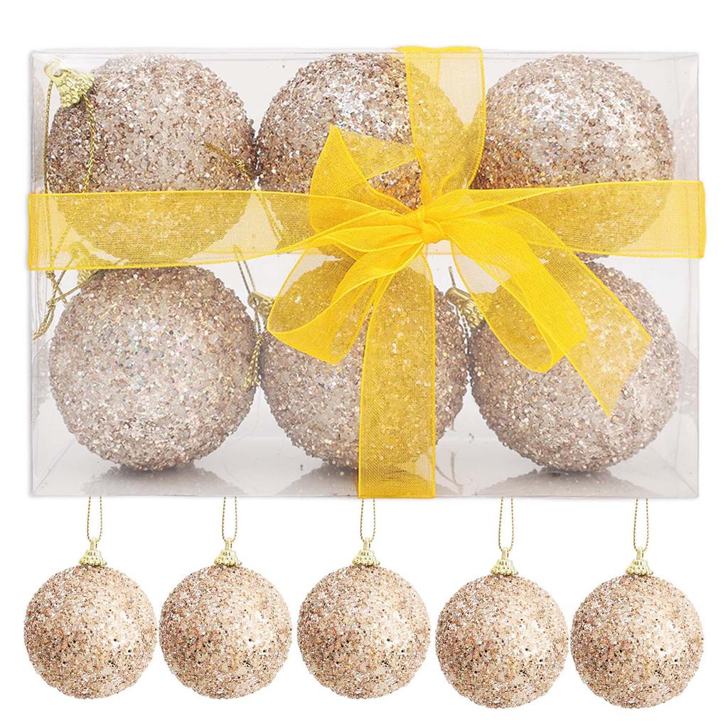 6-30pcs Champagne Gold Glitter Christmas Balls 6cm Xmas Tree Hanging Sparkling Ball Pendants for New Year Party Decor Ornaments