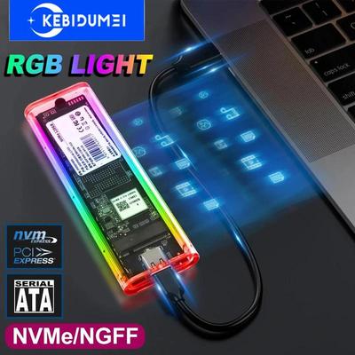 RGB M.2 NVME PCIe NGFF SATA Dual Protocol SSD Case Clear USB Type C 10Gbps PCI-E M2 SSD External Enclosure Hard M/B Key Disk Box