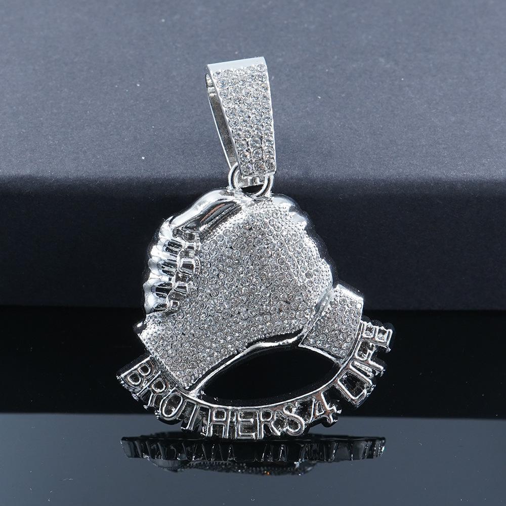 Hot Selling Hand In Hand Brothers 4 Life Full Diamond Alloy Pendant Fashion Cuban Chain Necklace Accessories