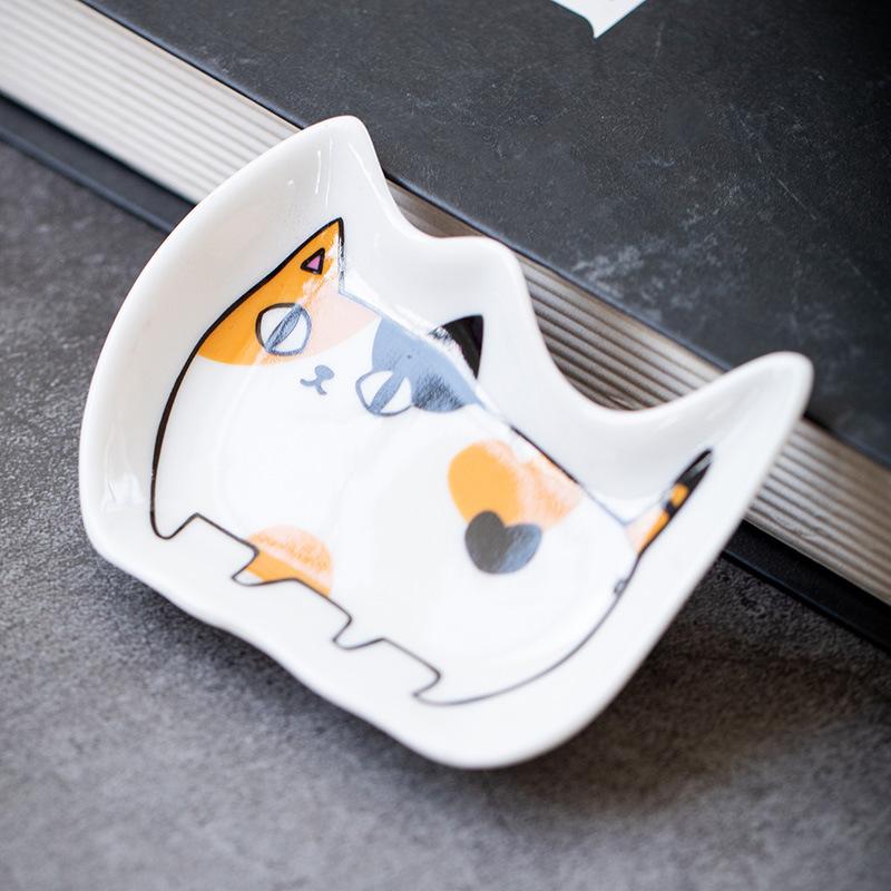 Japanese Style Ceramic Tiny Plate Kitten Shaped Seasoning Plate Creative Dessert Decoration Dishes Kitchen Tableware Accessories