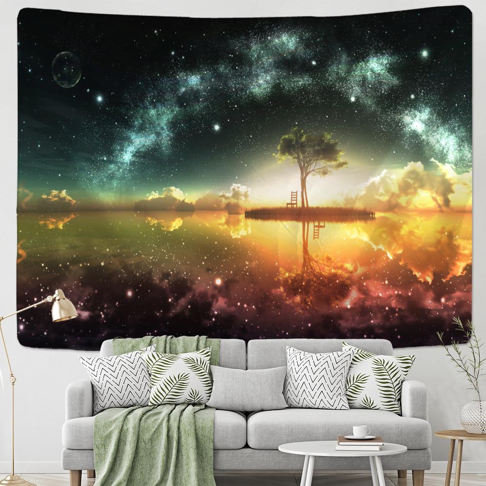 Huxin Tree Night View Tapestry Wall Hanging Abstract Art Starry Sky View Bedroom Living Room Home Decor Background Cloth