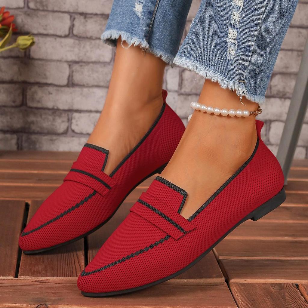 Plus Size Flyknit Pointed Toe Women's Spring 2026 Comfortable Casual Loafers Slip-on Flats