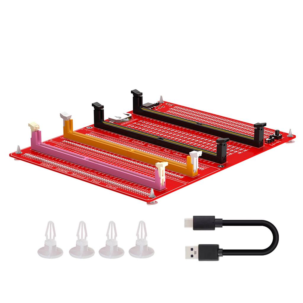DDR3/4/5 RDIMM/UDIMM Memory Tester with LED Indicator USB C Power Supply Test Button Computer DDR3/4/5 Memory Test Card
