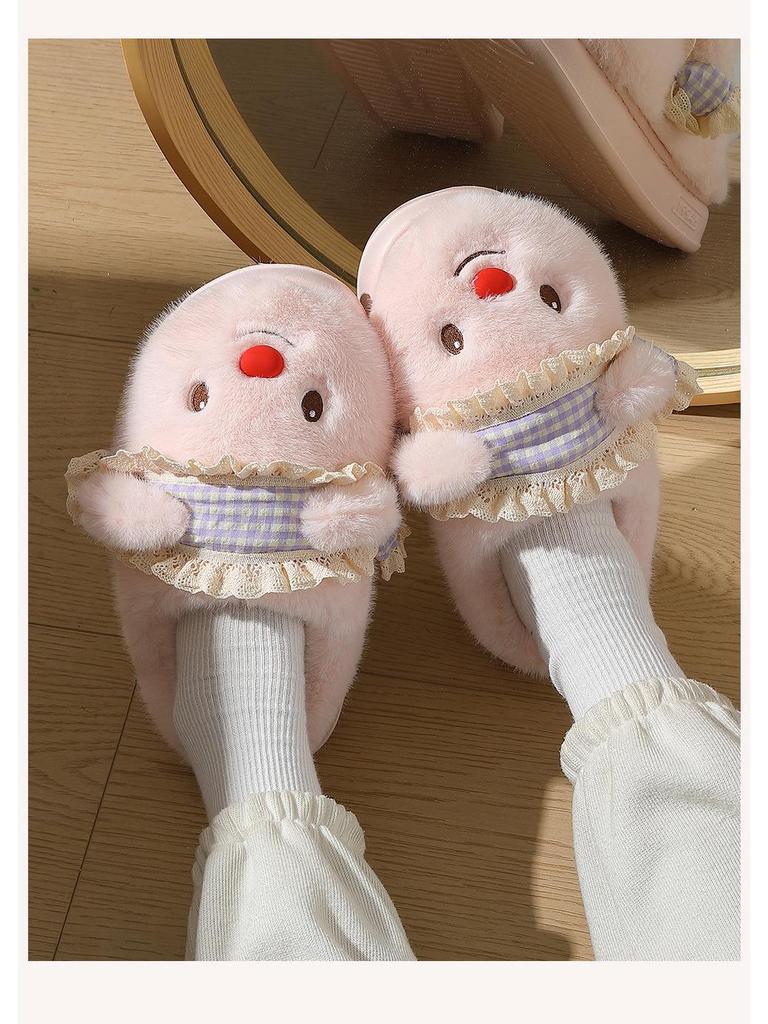 Women's Cute Cartoon Furry Slippers - Plush, Non-Slip, Warm Indoor Winter Footwear