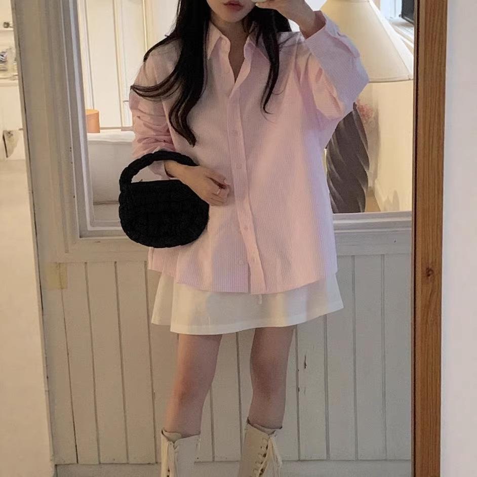 2026 Korean INS Style Women's Loose Striped Long Sleeve Shirt for Early Spring/Autumn