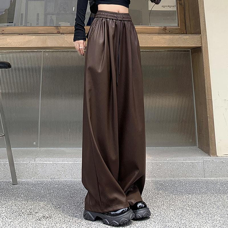 

Модные женские свободные широкие кожаные брюки осень-зима новые повседневные длинные брюки из искусственной кожи на шнурке женские однотонные простые прямые брюки 2338 XL