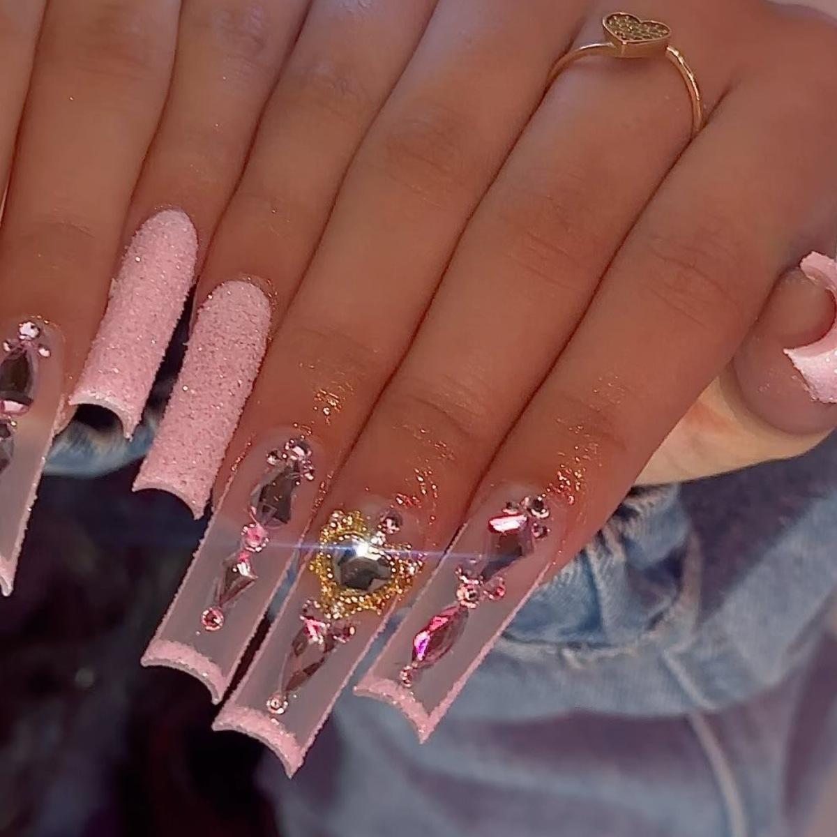 Valentine S Day Wear Nail Explosive Love Nail Art False Nail Finished Diamond Pink French Nail Art Patch Sticker