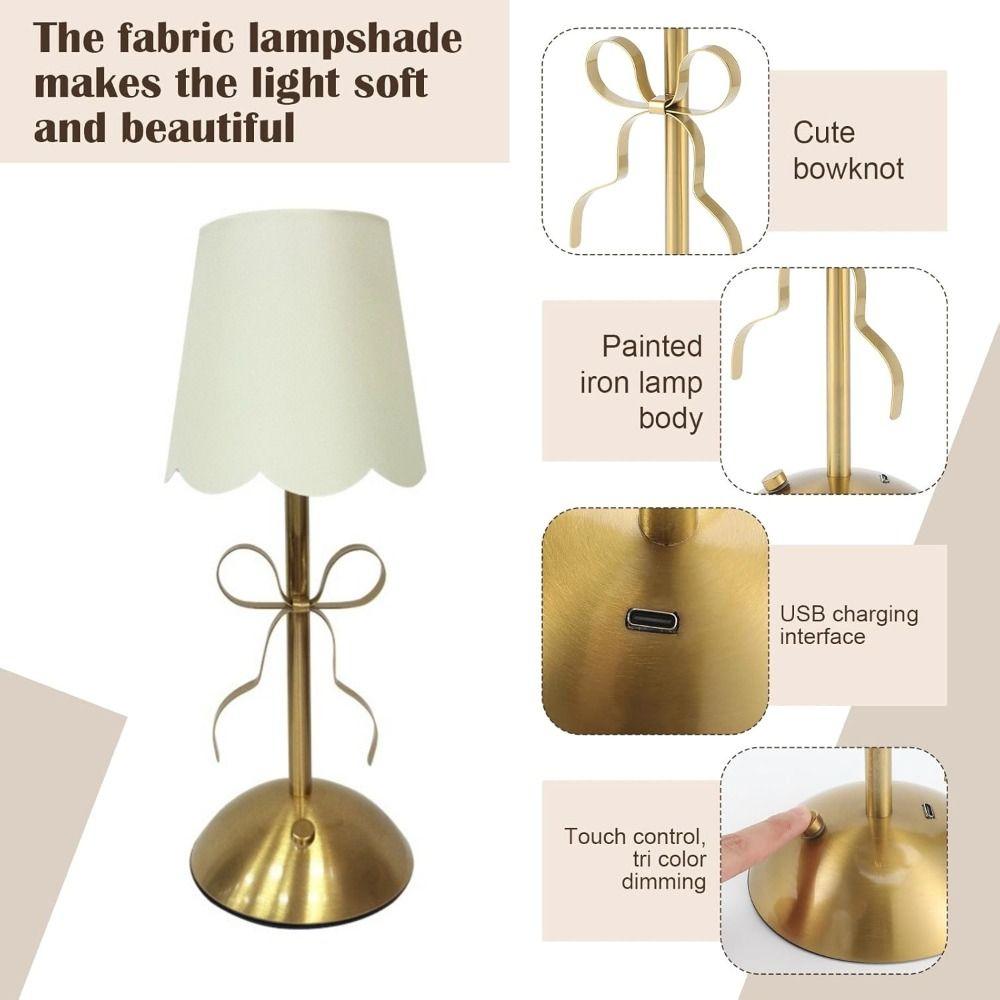 Dimmable LED Desk Lamp Rechargeable Decorative Bedside Light Bowknot Table Lamp  Bedroom Decoration