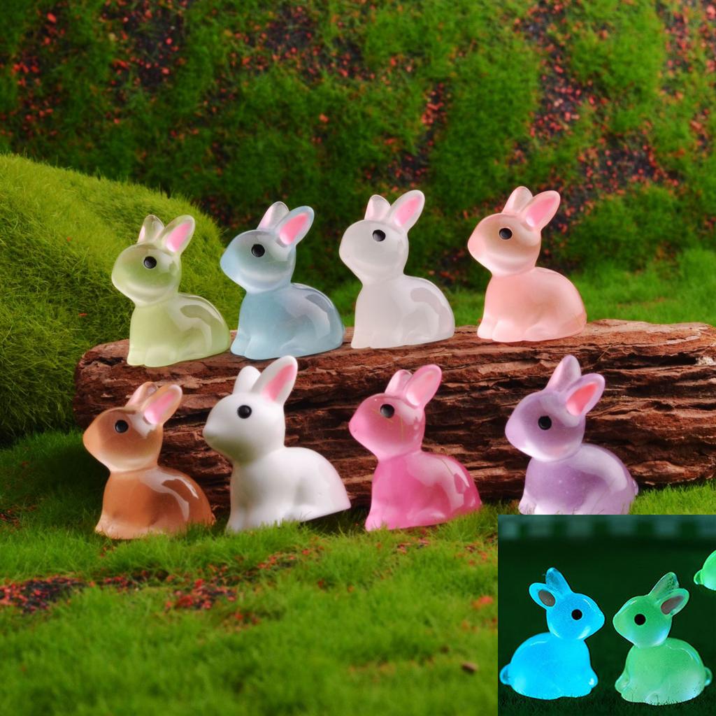10pcs Cute Mini Luminous Resin Bunnies Miniature 3D Little White Rabbit Ornament Micro Landscape Dollhouse Decoration Diy Toys