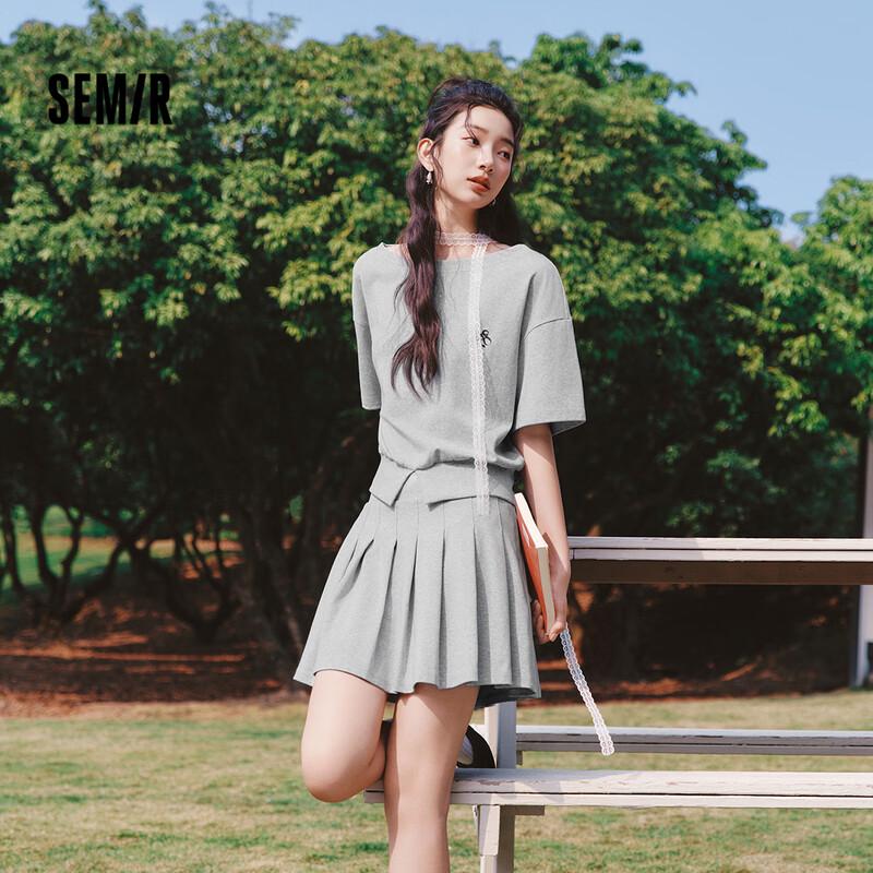 Semir Women's Summer Two-Piece Set: Off-Shoulder Top & Pleated Skirt