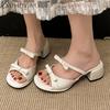 Fashion Women Slippers Bow Sandals Square Toe High Heels Shoes Woman Summer 2025 Trend Elegant Dress Pumps Open Toe Sandalias De Mujer