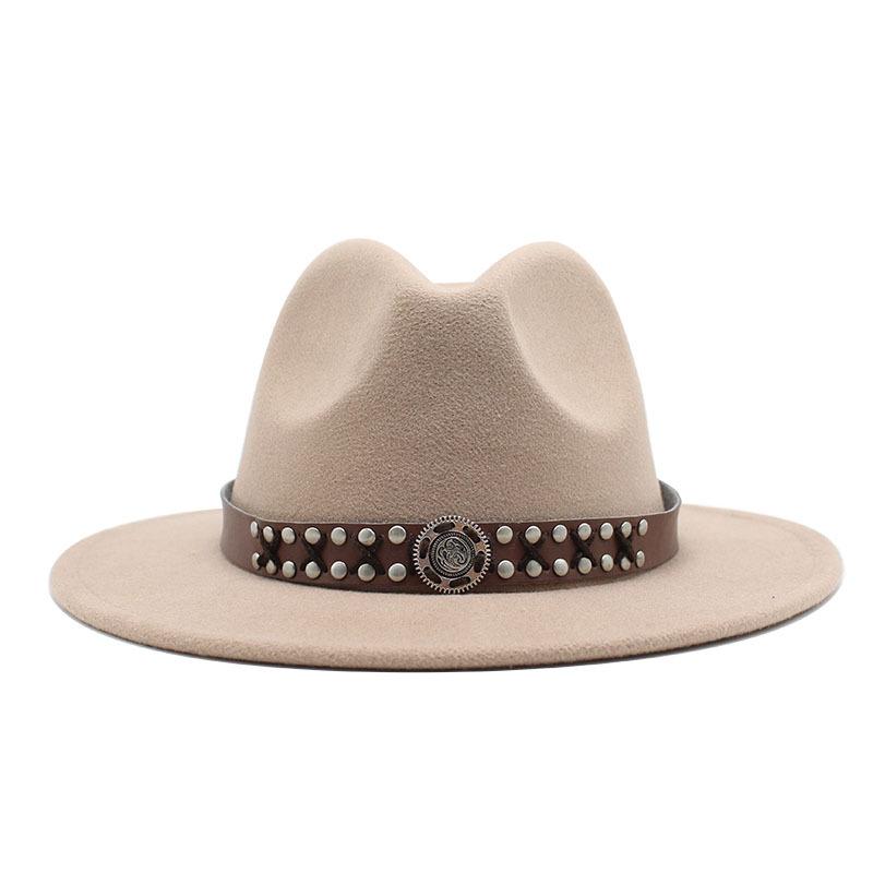 Ji Nan Ladies Wool Jazz Hat Big Eaves Hat Trendy Flat Edge Top Hat