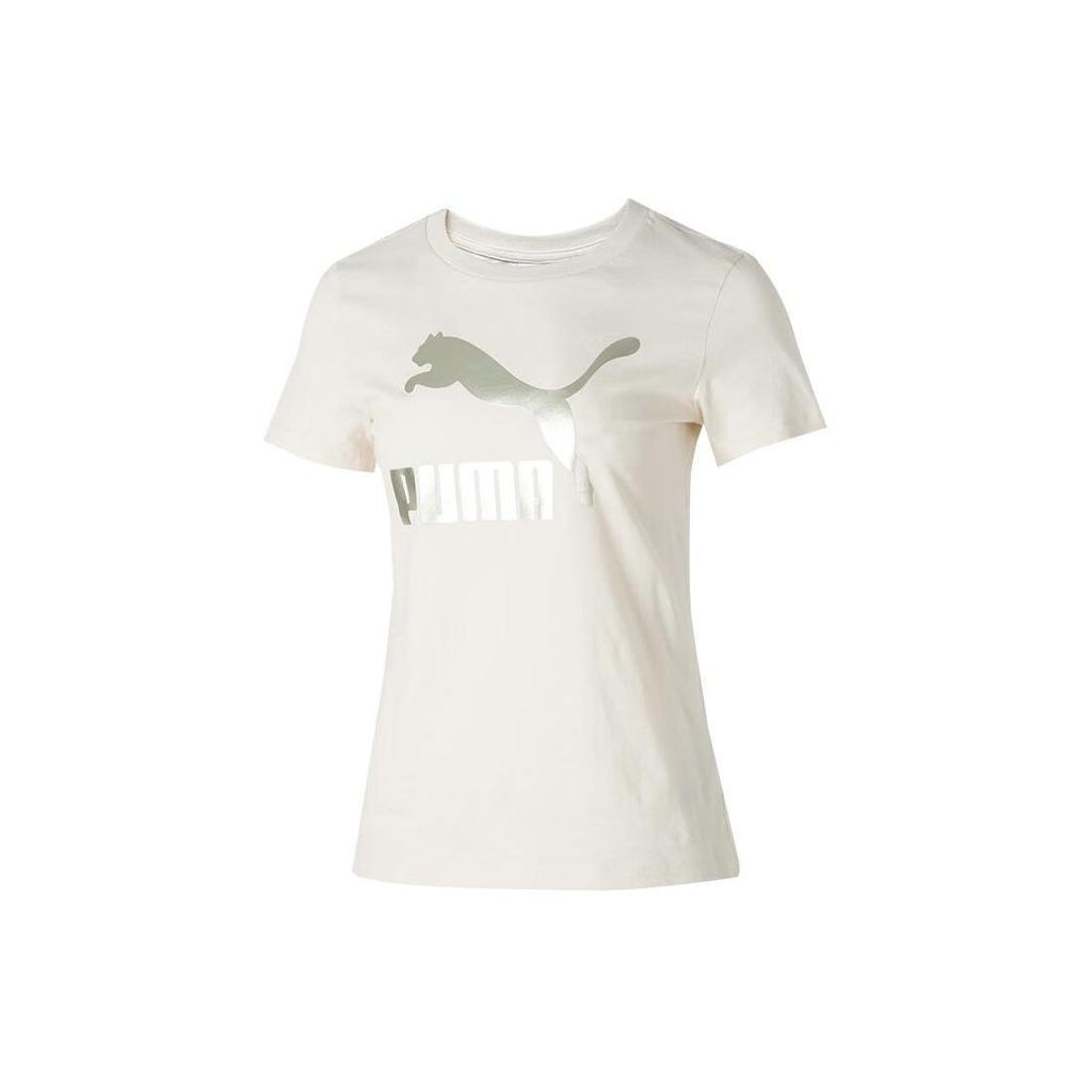 Puma Letter Logo Printed Breathable Round Neck Casual Short Sleeve T-Shirt Women T-Shirt White 626999-87