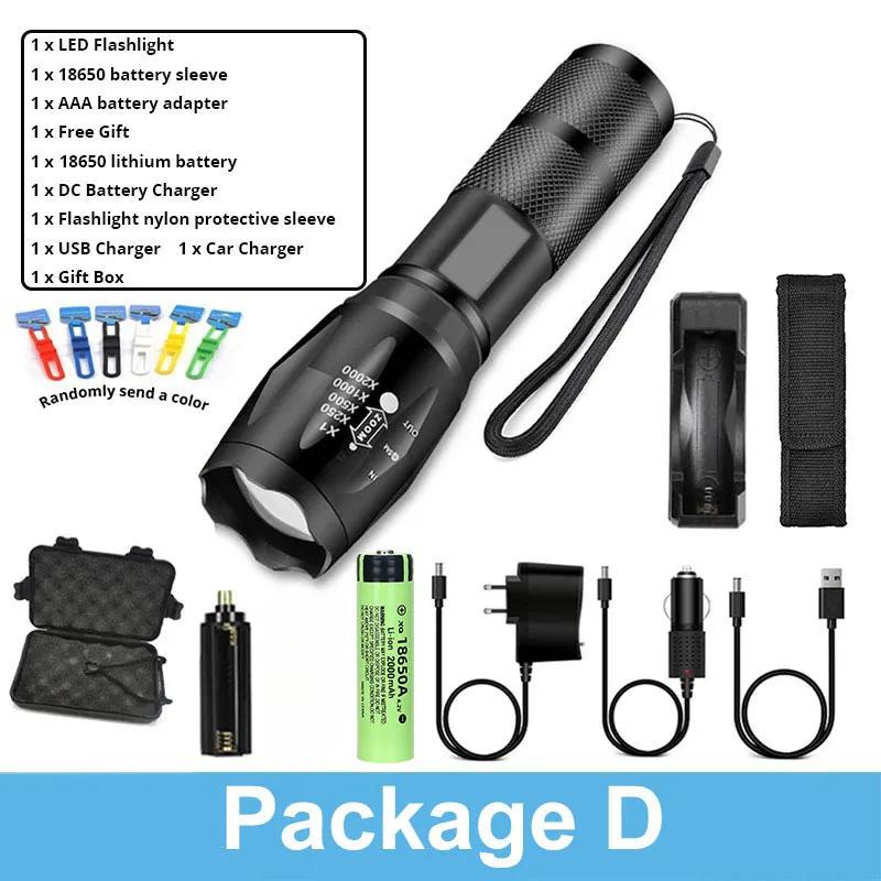 High Power Led Flashlight Zoomable Camping Torch With T6 LED Lamp Beads Waterproof 5 Modes with 18650 Rechargeable Battery Light