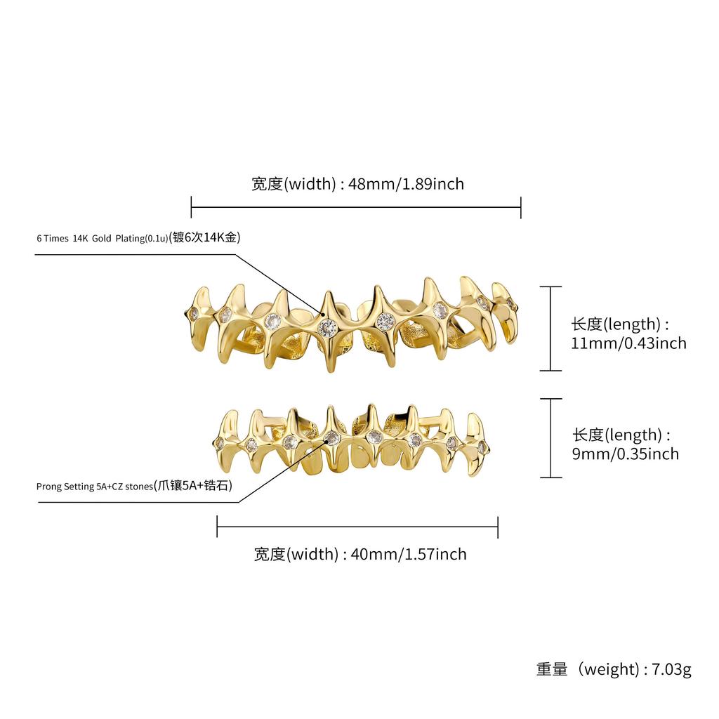 New Star Shape Braces Top and Bottom a Set Teeth Grillz Hip Hop Rap Tooth Grillzs CZ Decoration Jewelry