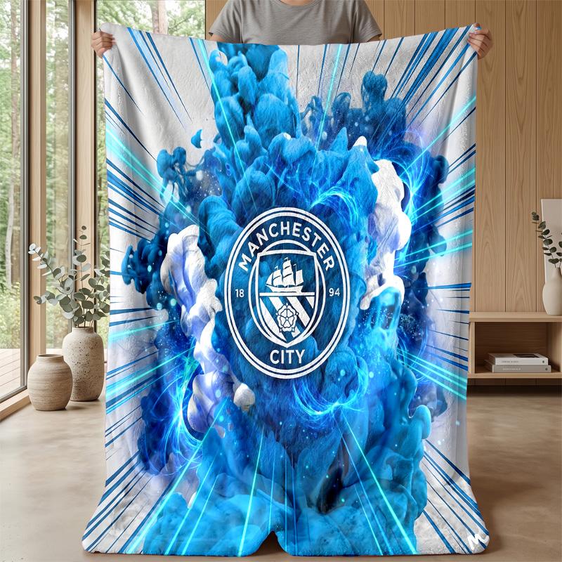 Manchester City Theme Blanket Soft Flannel Blanket Plush Throw Blanket Cozy Sofa Bed Blanket for Home Decor