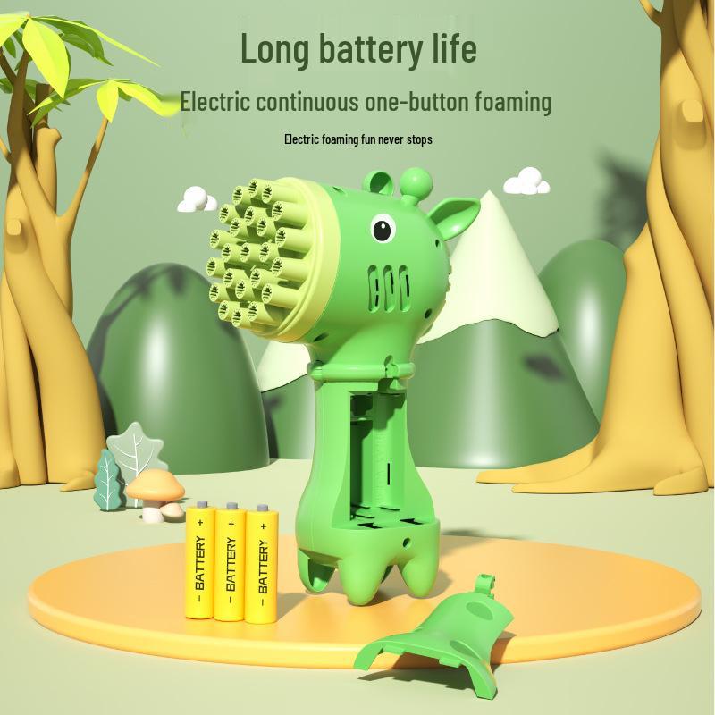 23-Hole Giraffe Bubble Machine & Cartoon Fan Toy for Kids