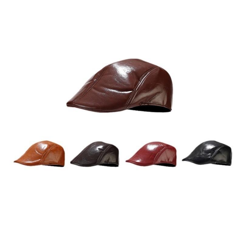 Pu Leather Beret Hat For Men Women Retro Round Top Winter Fashion Accessory