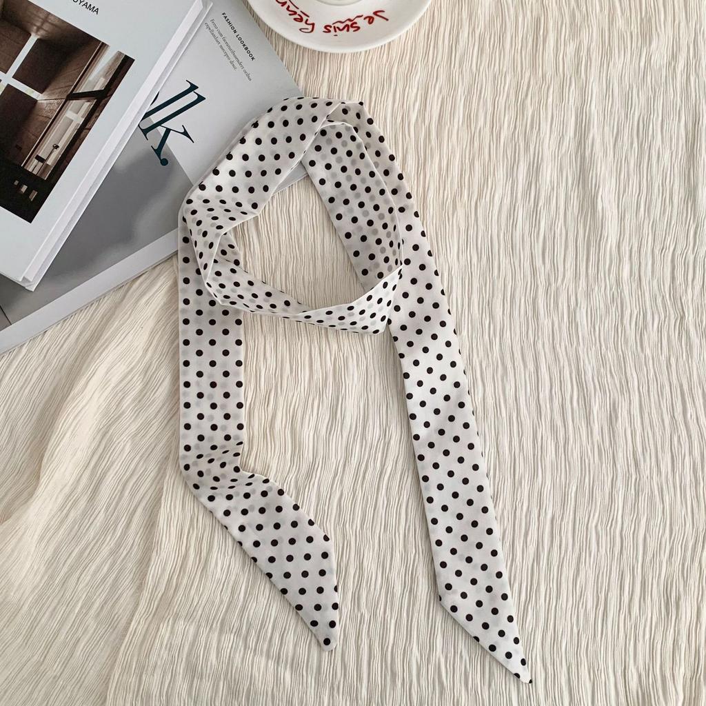 Long Black White Polka Dot Chokers Necklaces for Women Girls French Thin Soft Ribbon Neck Chain Party Formal Dress Accessories