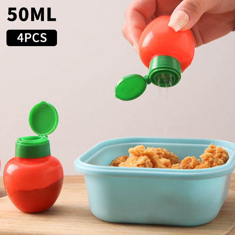 4Pcs 50ML Plastic Spice Jar Reusable Kitchen Salt Ajinomoto Dispenser Mini Seasoning Jar Pepper Seasoning Bottle Bento Decor