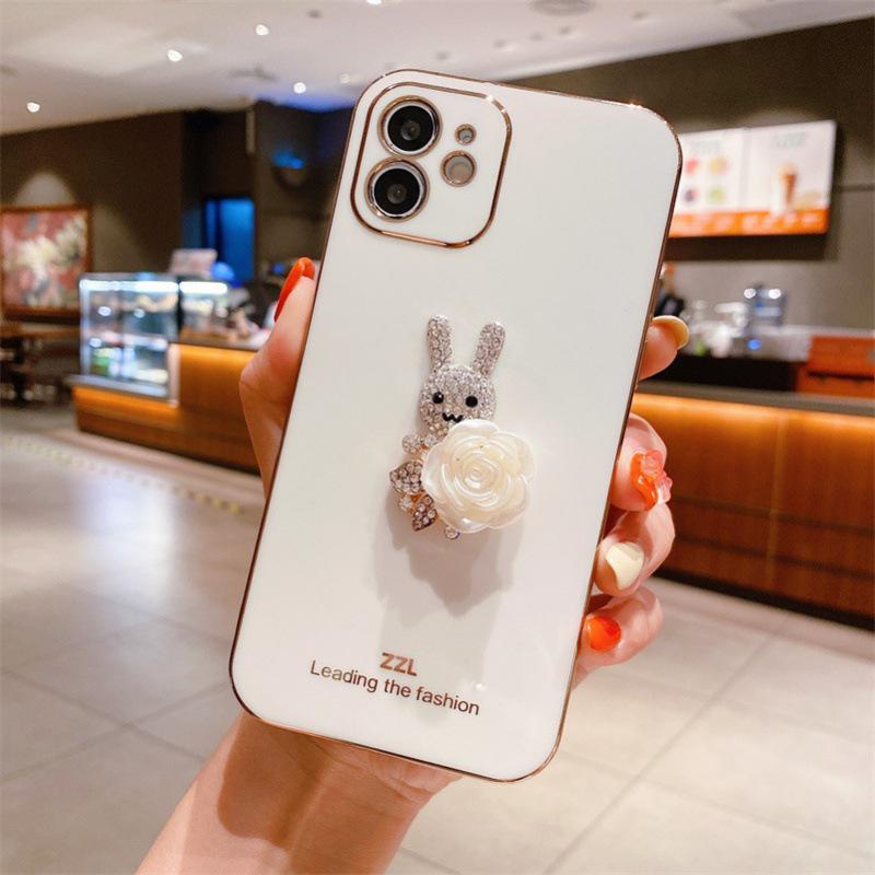 Electroplated Rabbit iPhone Case with Rhinestones - Fits iPhone 7/11/12/13/14 Pro and More