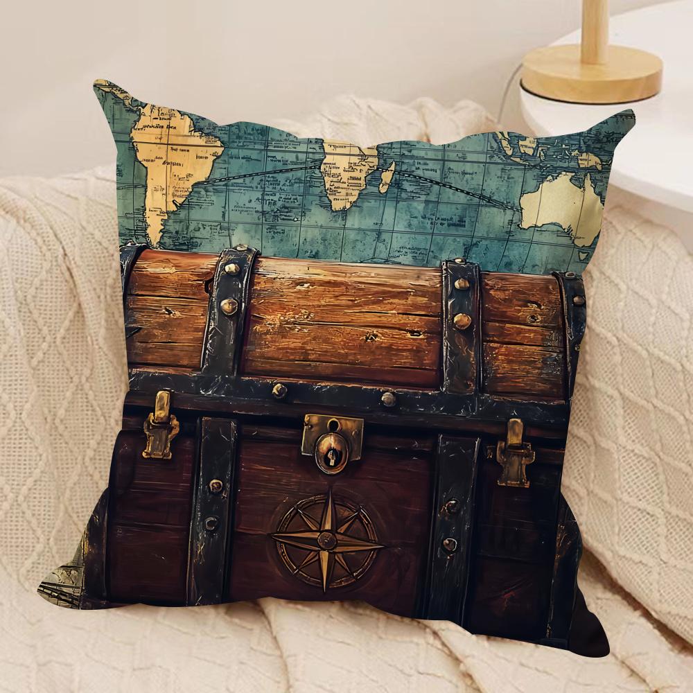 The Retro Age Of Navigation Cushion Cover Silky Short Plush Invisible Zipper Dustproof Sofa Pillow Case For Home Decor