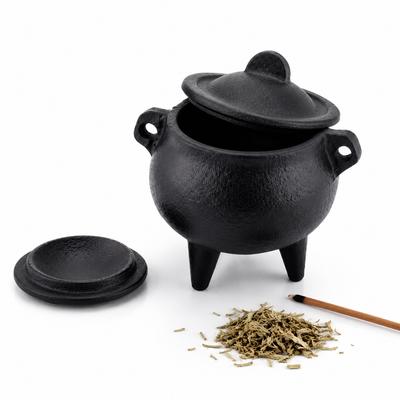Vintage Mini Incense Burner Cast Iron Cauldron with Removable Lid Stable Tripod Yoga Meditation Purification Incense Burner 7