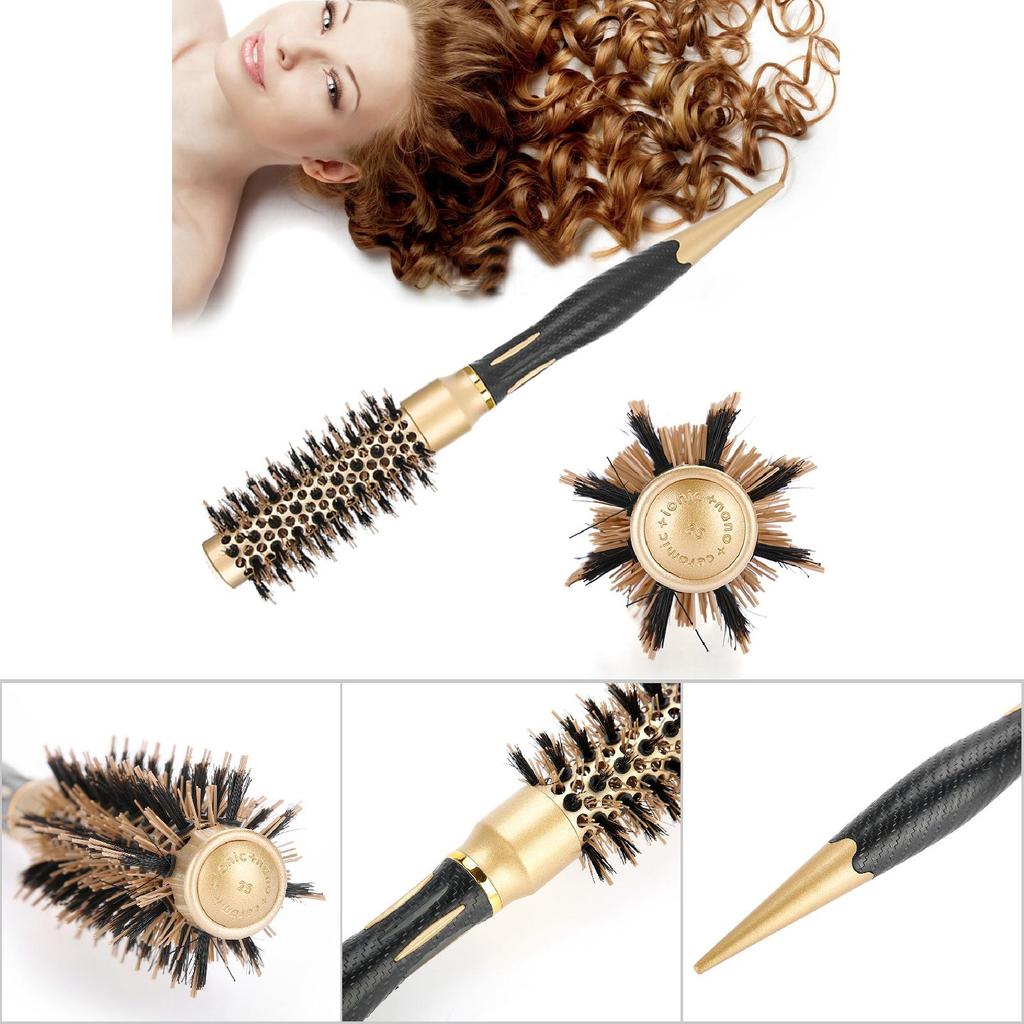 Portable Anion Anti static Round Hair Comb Salon Styling Brush Gold & Black (25mm)