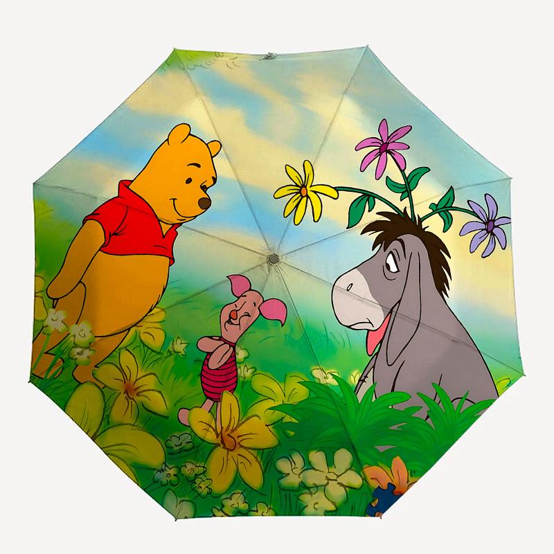 Ombrello Automatico Apri e Chiudi Winnie the Pooh e Pimpi - Ombrello Pieghevole Portatile a 8 Stecche con Manico in Plastica, Adatto per il Tempo Libero