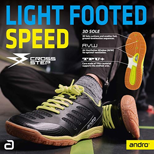 Andro Cross Step Table Tennis Shoes, Wide Type, 352208, Black x Neon Yellow, Size 25.0 cm