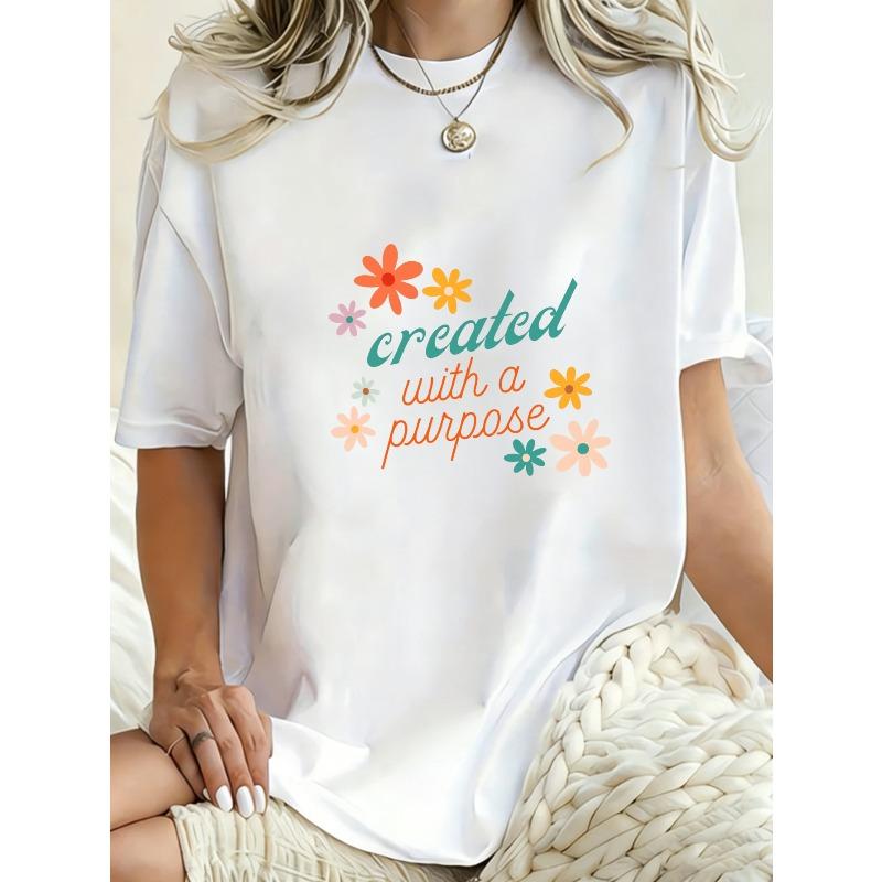 Oversized T Shirt Black Created With A Purpose Floral Print And Text Casual Wear For Women