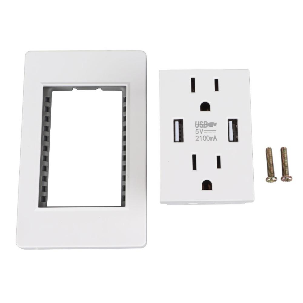 10A USB Wall Outlet White AC USB Outlet Durable Charging Power Outlet Home
