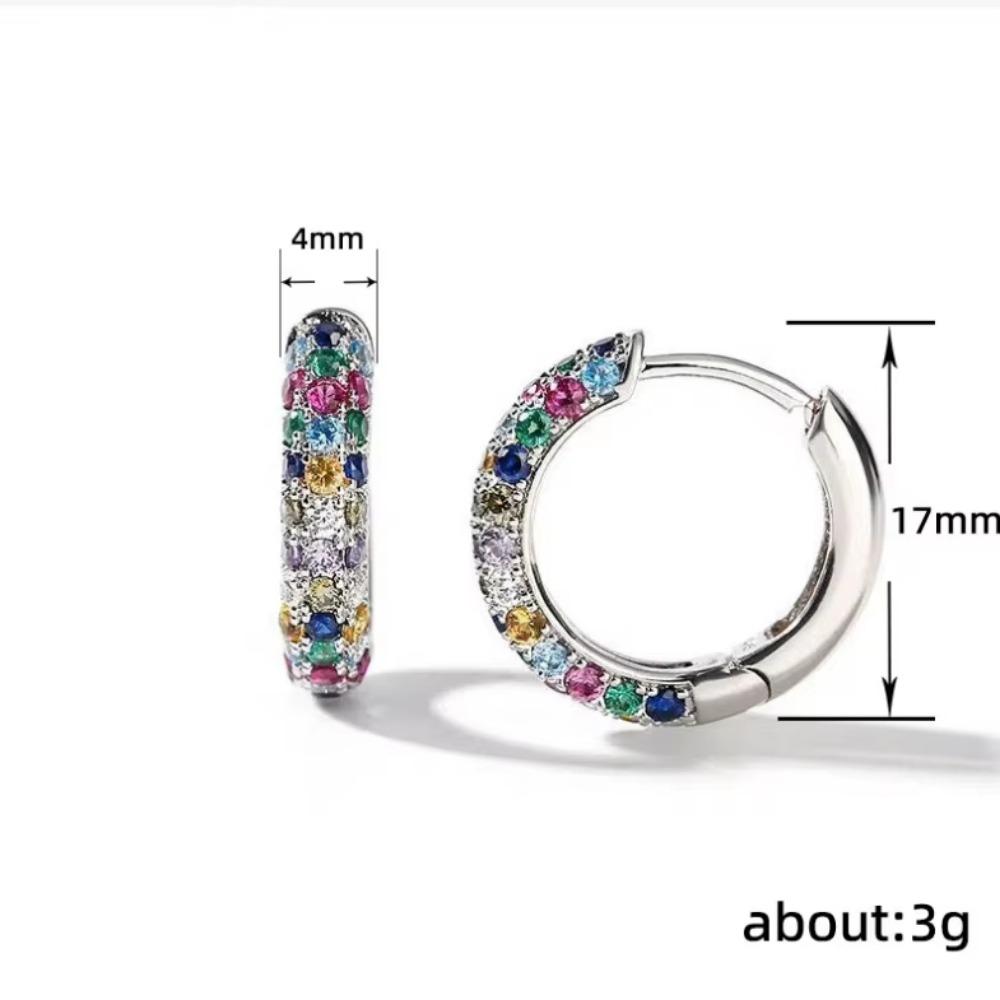 Exquisite Geometric Circle Colorful Zircon Hoop Earrings for Women Korea Jewelry Wedding Bride Accessory Gift