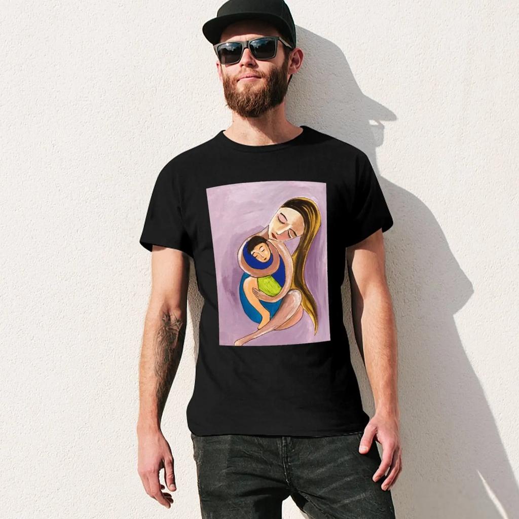 Rundhals Muttertag Mutter und Kind Kunstdruck Kunst T-Shirt Kampagnen T-Shirts Top Qualität Neuheit Freizeit US-Größe