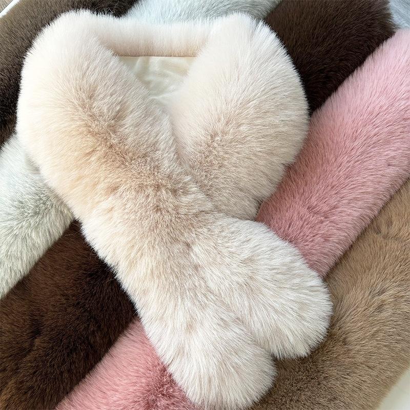 1Pcs Imitation Fox Fur Cold Resistant Collar Scarves Neck Warmers Plush Fluffy Fur Scarf Thicken Solid Color Warm Neckerchief