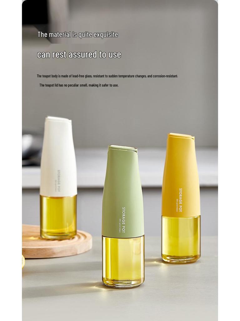 Automatischer auslaufsicherer Glasölbehälter für die Küche - Öffnen/Schließen mit nicht tropfendem Design, geeignet für Öl, Essig, Sojasauce und Gewürze.