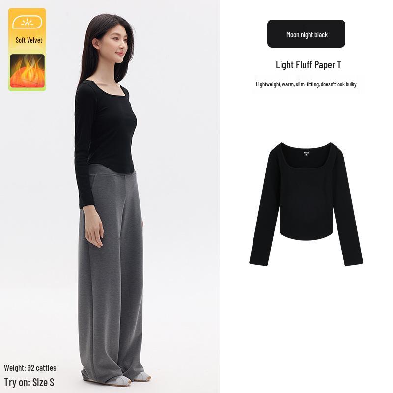 Spicy Girl Square Neck Slimming Long Sleeve T-shirt for Autumn/Winter