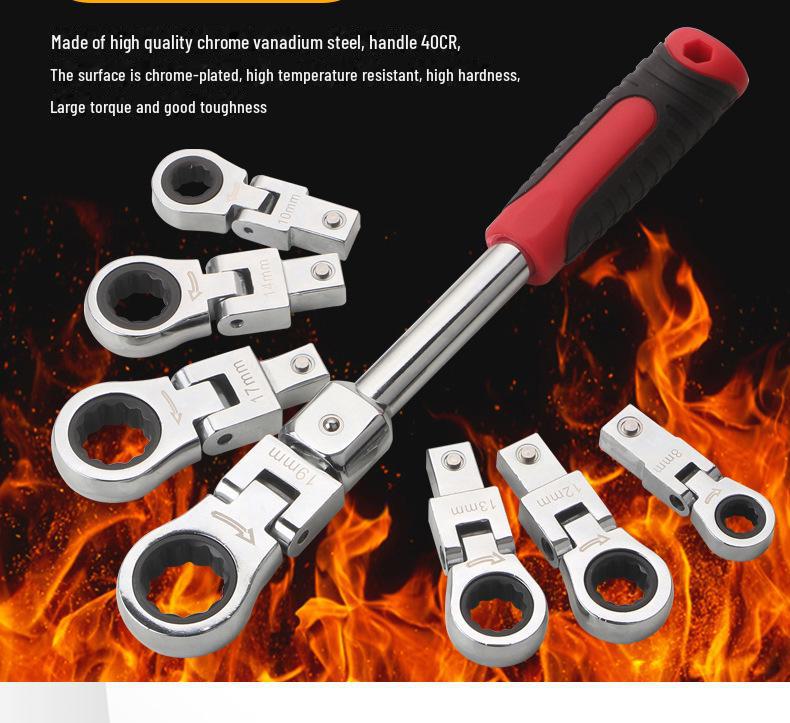 8-teiliges tragbares drehbares Ratschenschlüssel-Set mit 180°-Kopf