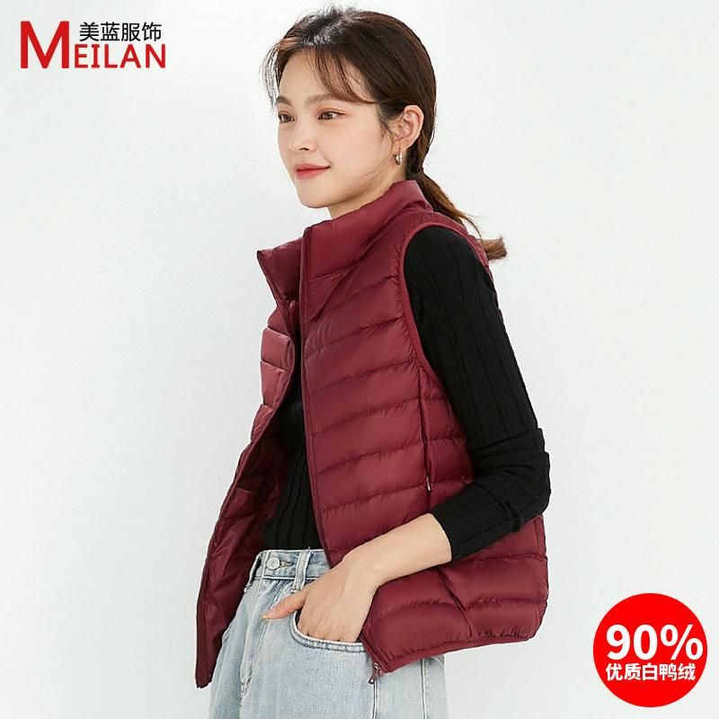 Velvet women's stand-up collar vest light down jacket women's large size thin light winter coat vest