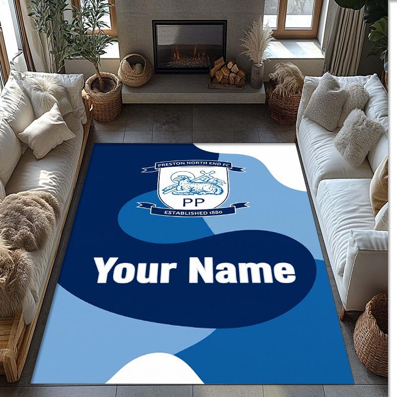 Preston North End Printed Crystal Velvet Rug Non‑Slip Crystal Velvet Carpet For Sofa Bedroom Indoor Home Decoration
