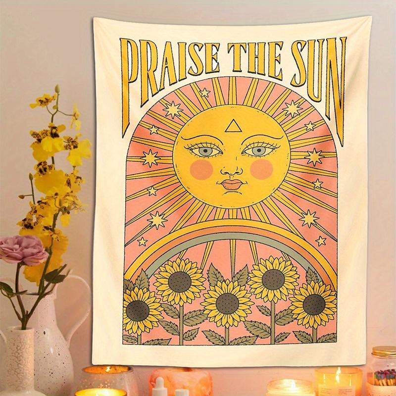 Bohemian Style Sun Sunflower Tapestry Vintage Praise The Sun Text Printing Room Decoration 100X70CM