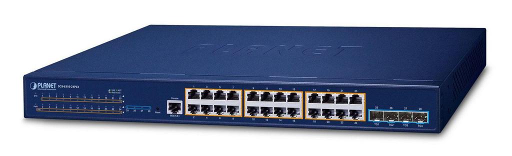 Planet Layer 3, Zarządzalny Switch Z 24 Portami 10/100/1000T Poe+ I 4 Portami 10G Sfp+, Stakowalny, Sgs-6310-24P4X